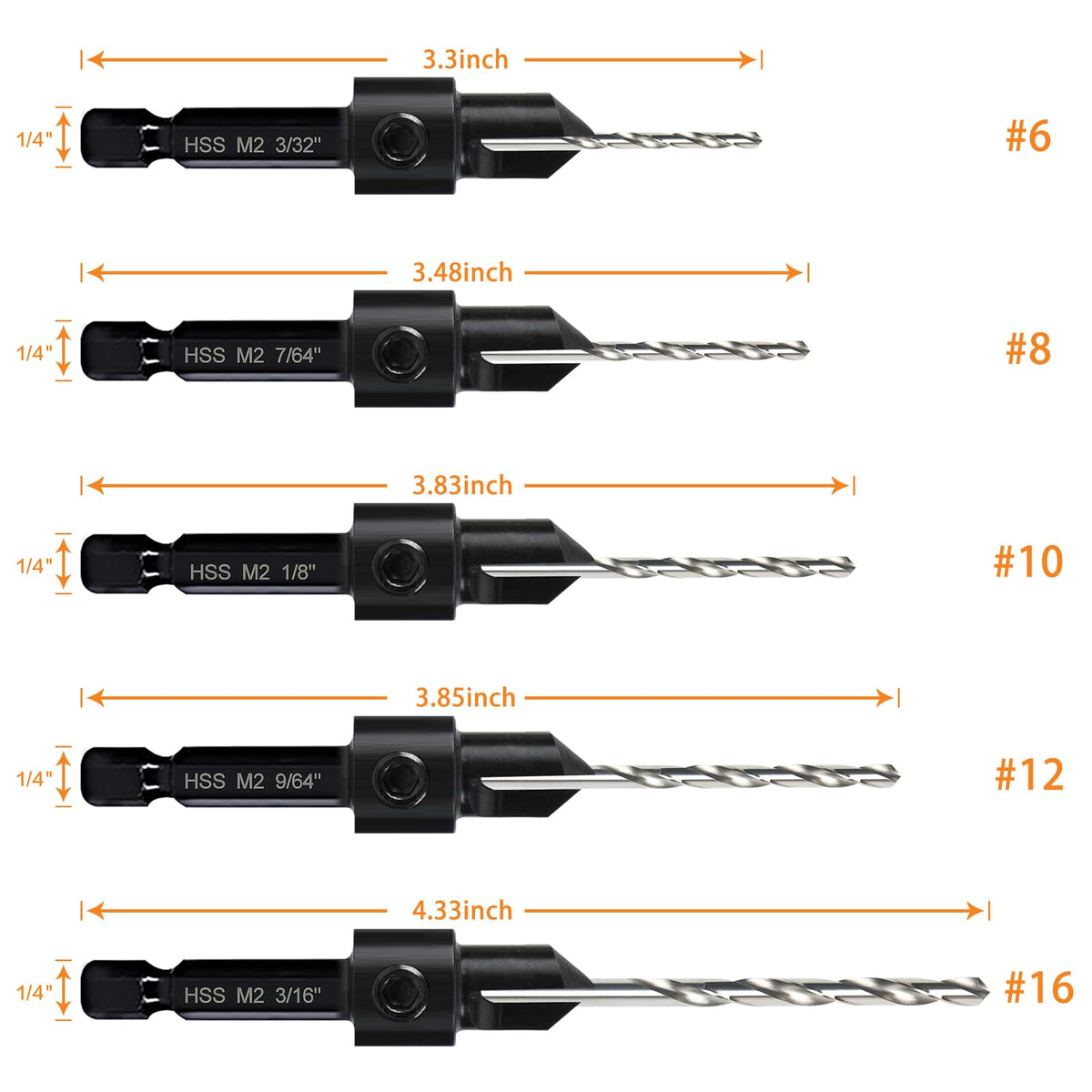 DECKRKAT five-size range helps you match screw holes precisely in different woods.