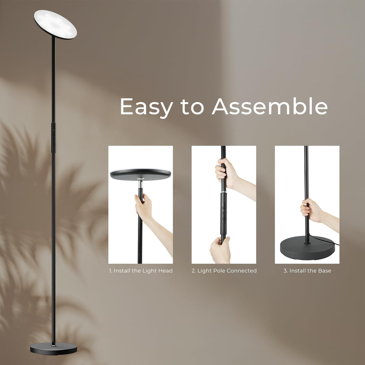 DeckTok floor lamp easy assembly with tool free setup.