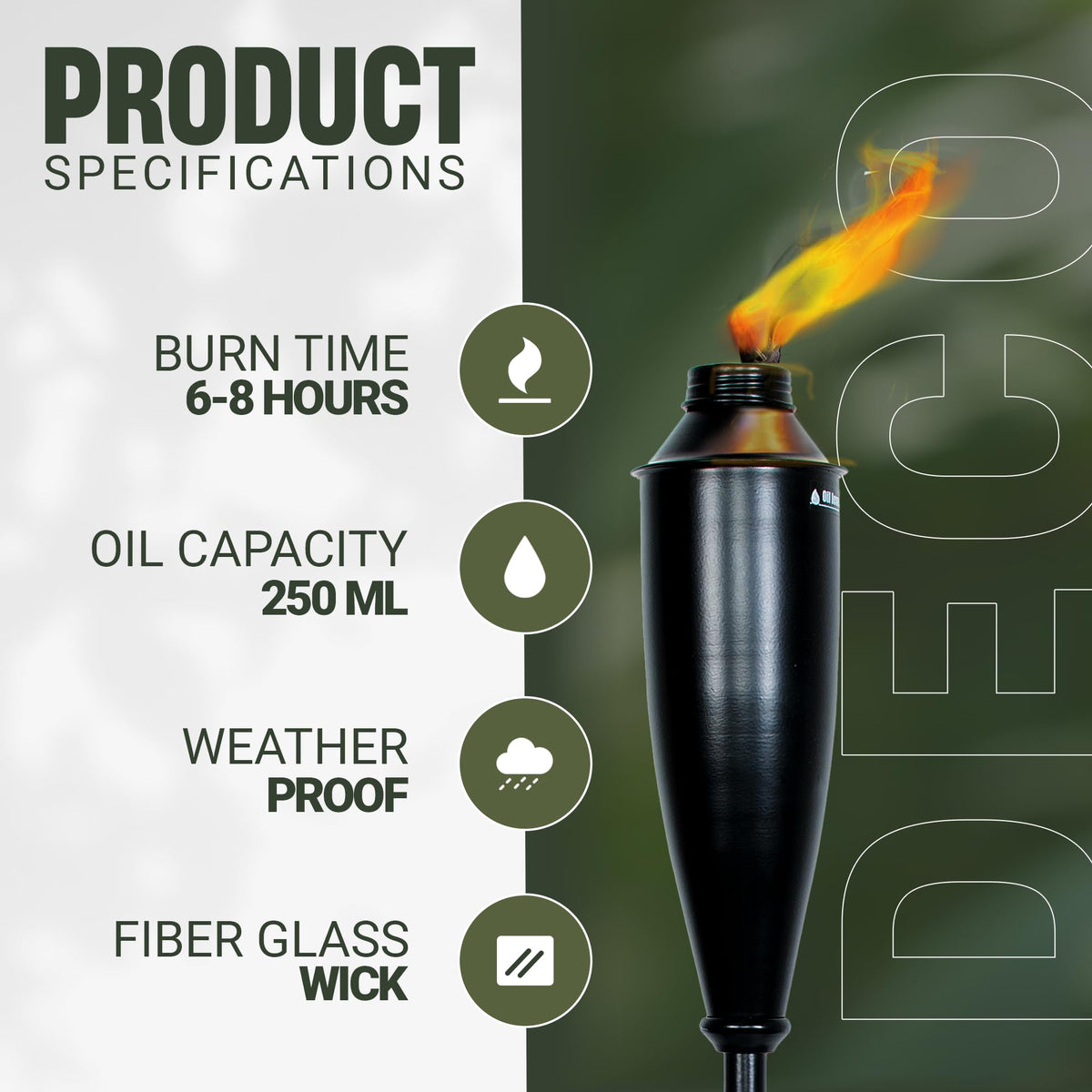 Deco Window silver metal torch finish adds durable outdoor decor.