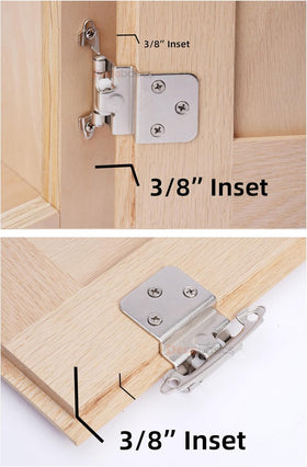 DecoBasics brushed nickel inset hinges with silicon bumpers for quiet closing