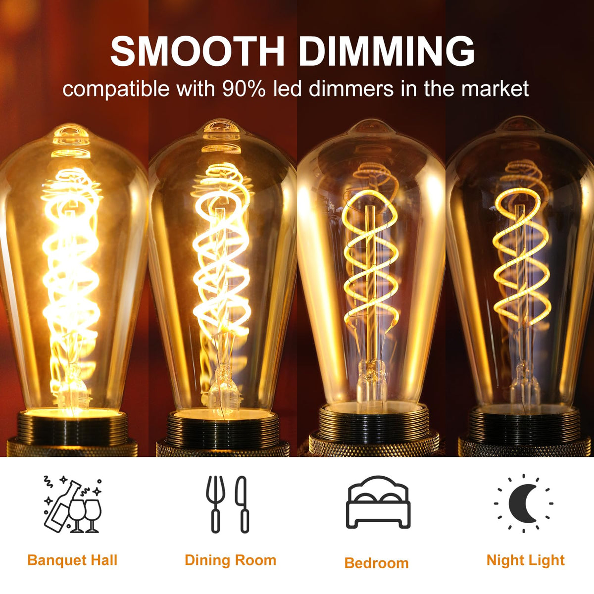 Decoaui ST64 bulb with E26 base fits a wide range of fixtures.
