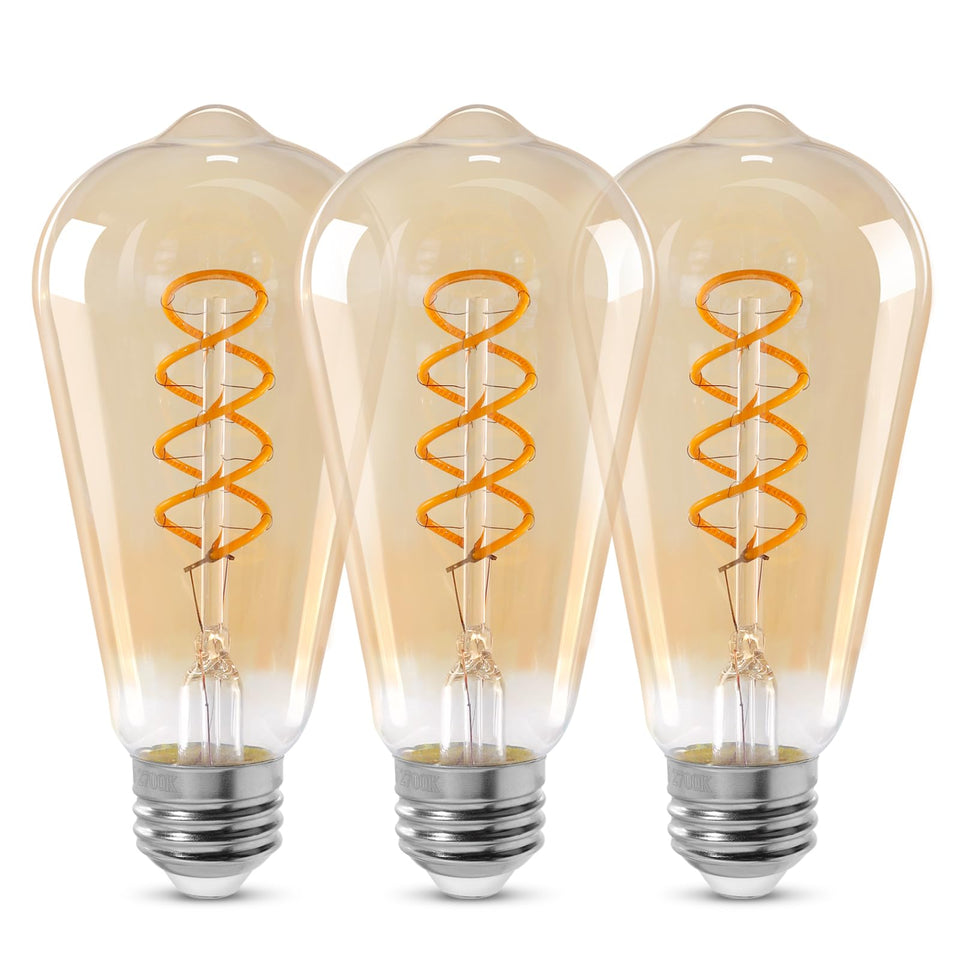 Decoaui ST64 LED Edison bulb with amber glass for warm, nostalgic ambiance in living spaces.