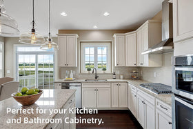 DecoBasics 105° hinge supports accessible shelving in kitchens and bathrooms.
