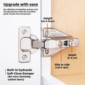 DecoBasics 105-degree face-frame hinges provide wider opening for easier access.
