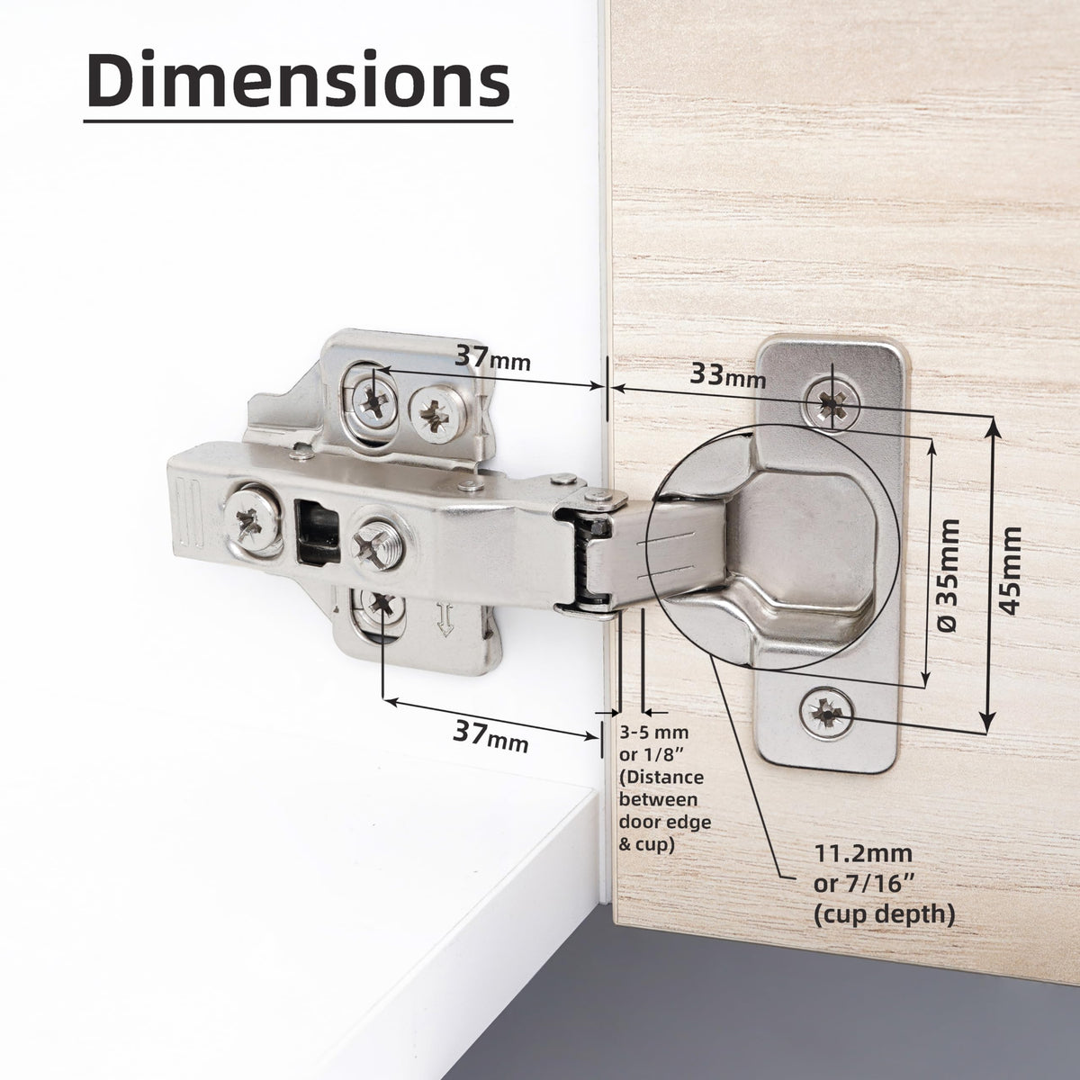 DecoBasics 35mm bore cup fits standard frameless cabinet doors