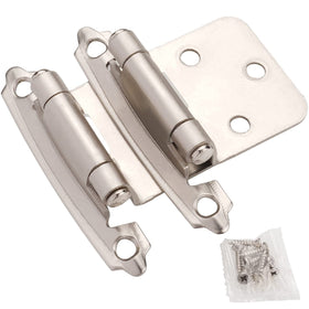 DecoBasics brushed nickel cabinet hinges closeup shows smooth, quiet closing.