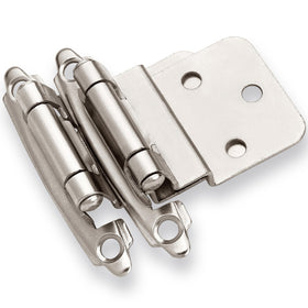 DecoBasics brushed nickel inset hinge profile enhances cabinet style and durability.