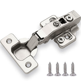 DecoBasics full overlay hinge with soft-close damper for quiet kitchen cabinet doors.