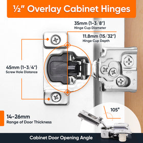 Decobasics half inch overlay face-frame hinges fit framed cabinets