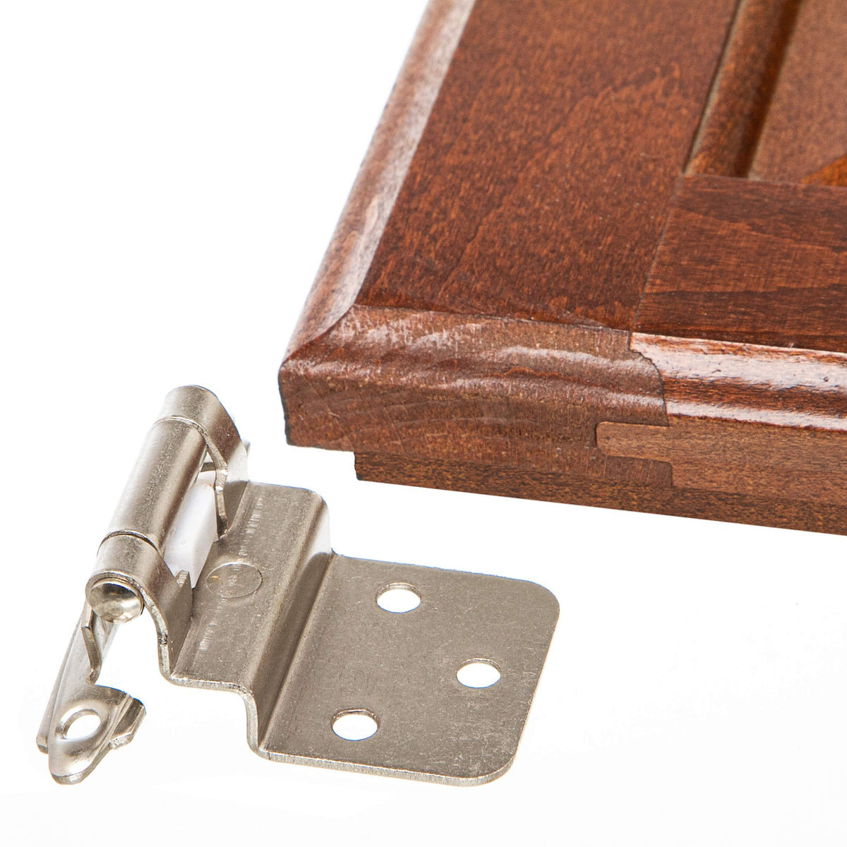 DecoBasics inset hinge installed on American-style cabinets for easy upgrade