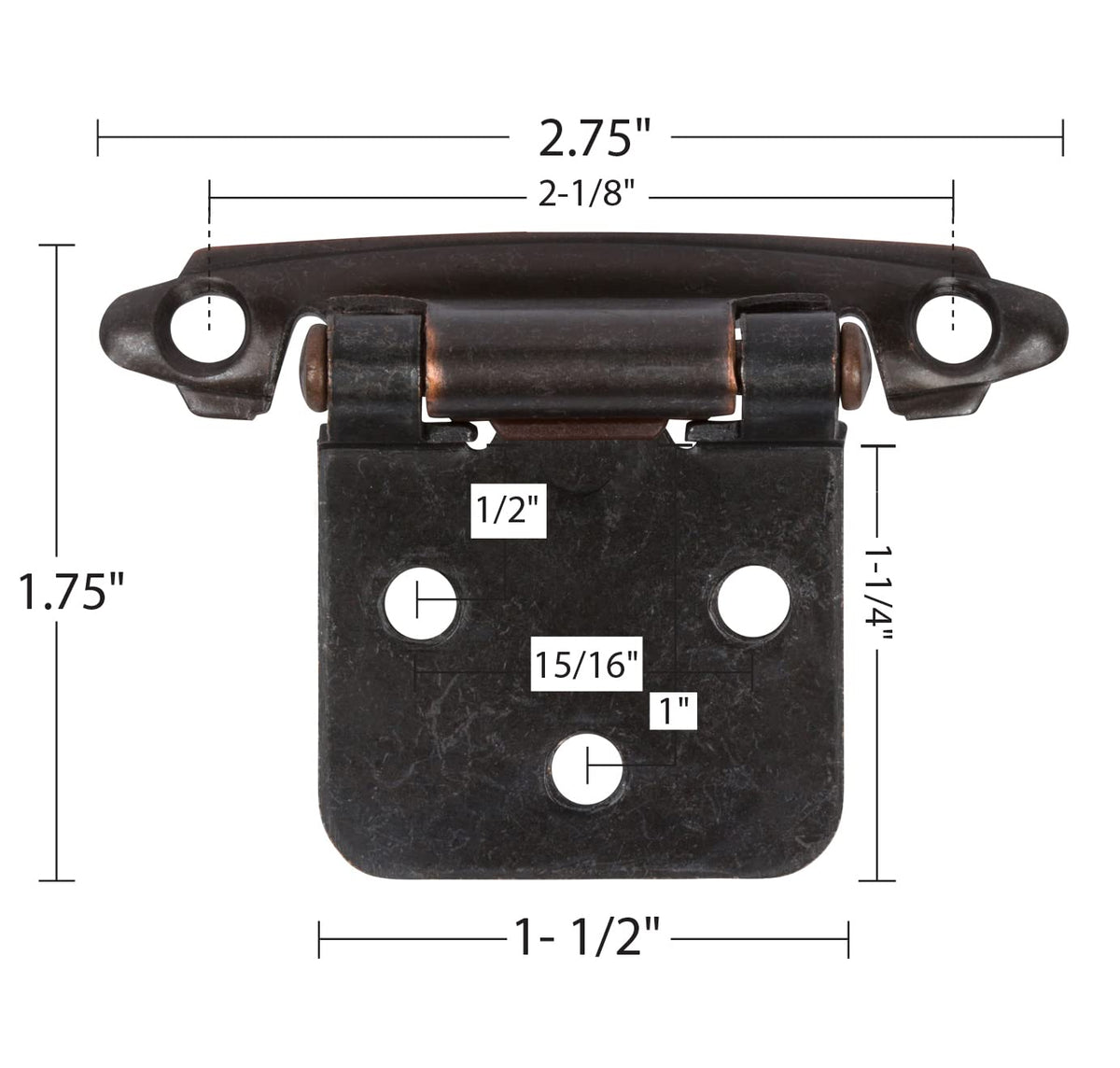 Decobasics bronze hinge with silicone bumpers reduces door rattle.