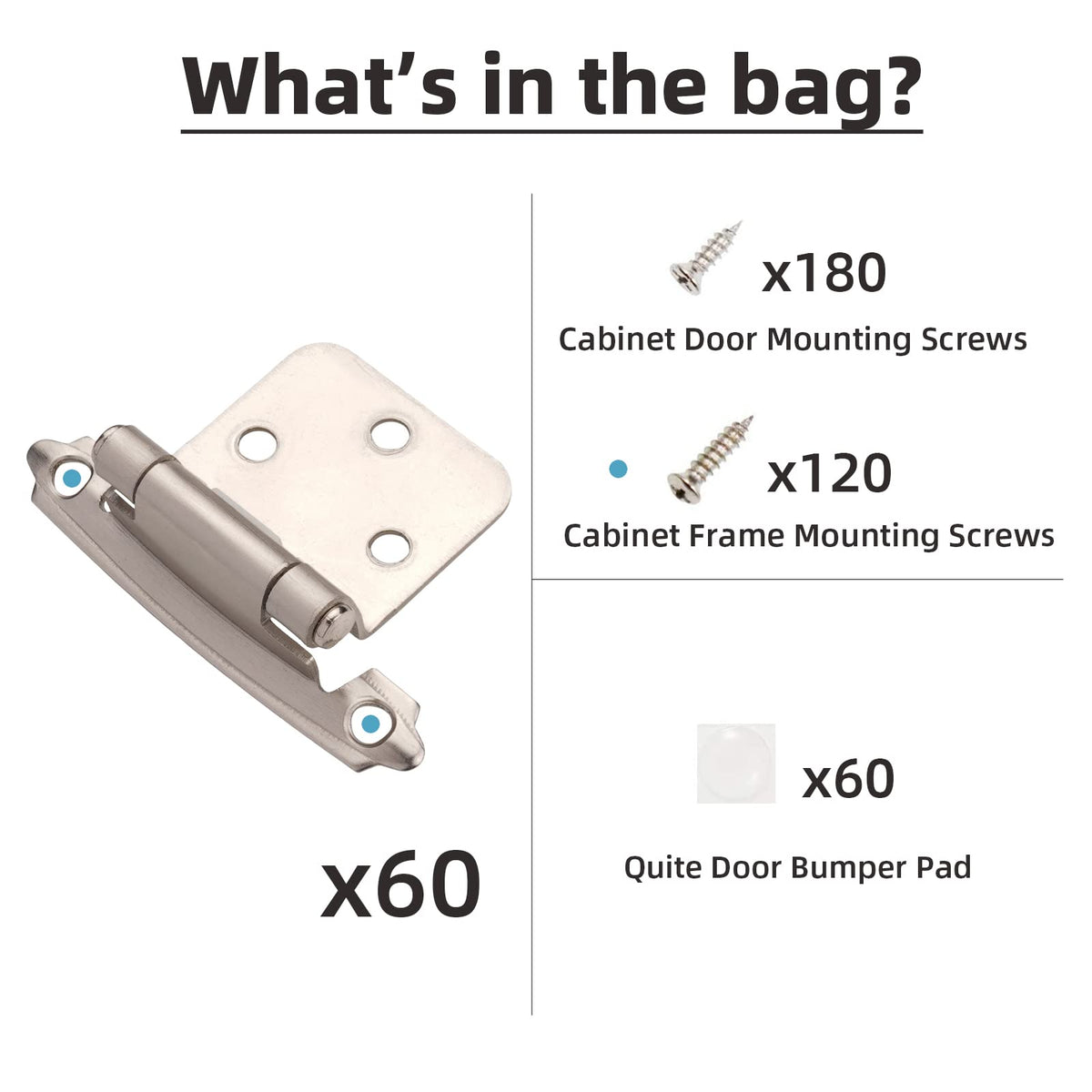DecoBasics overlay 1/2-inch hinges support flush-mount cabinet doors with reliable alignment.