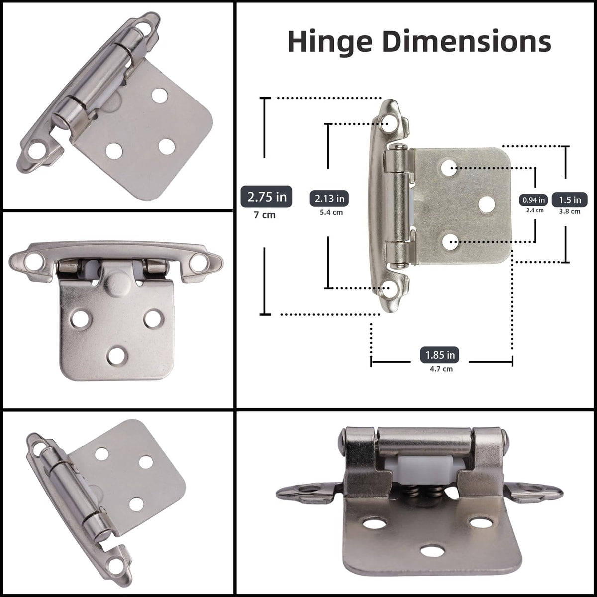 DecoBasics overlay hinges 1/2 inch enable easy flush-mount installation.
