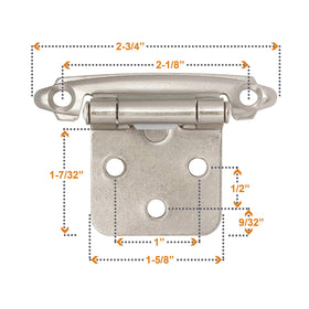DecoBasics satin nickel hinges come with upgraded 5/8 screws for secure fit.