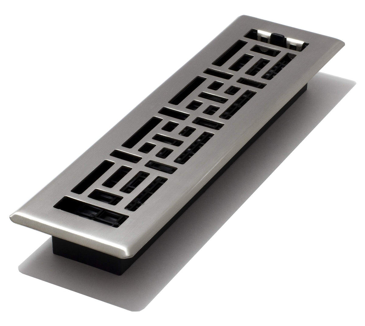 Decor Grates AJH212-NKL oriental floor register in brushed nickel adds refined decor and airflow.