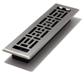 Decor Grates AJH212-NKL oriental floor register in brushed nickel adds refined decor and airflow.