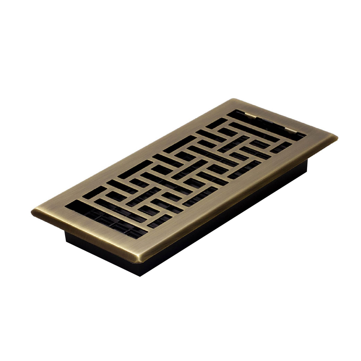 Close-up of antique brass finish on Decor Grates AJH410-A registers