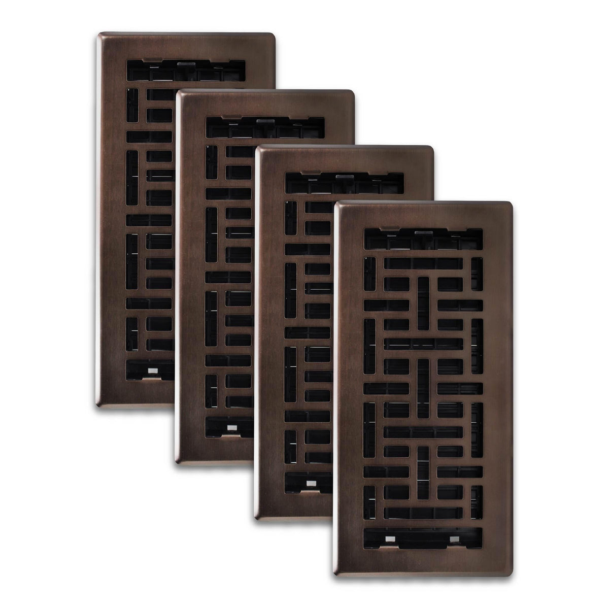 Decor Grates AJH410-RB Oriental Floor Register front view in rubbed bronze finish complements decor.