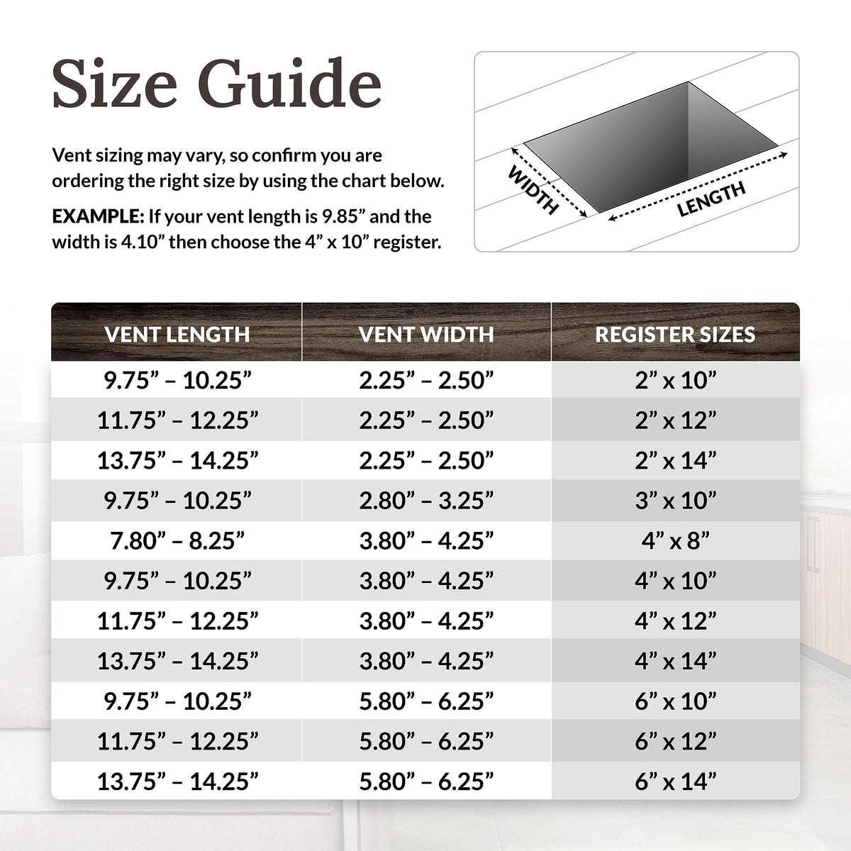 Decor Grates AJH412 easy-install drop-in design enables quick vent upgrades.
