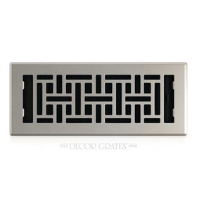 Decor Grates AJH412-NKL oriental floor register in brushed nickel, stylish, durable ventilation front view.