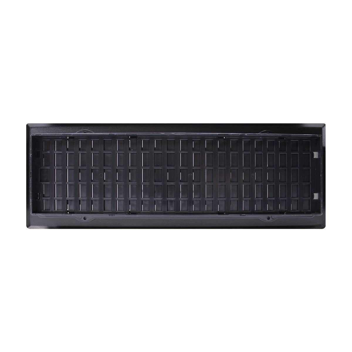 Decor Grates AJH414-BLK dimensions shown: inside 4x14, outside 5.5x15.5 inches.