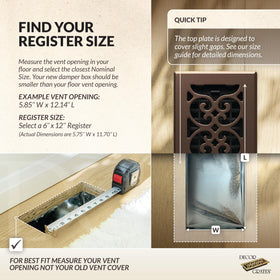 Decor Grates rubbed bronze finish scroll design complements flooring and style