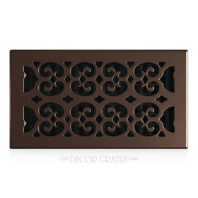 Decor Grates scroll vent cover front view enhances decor while fitting a 6x12 opening