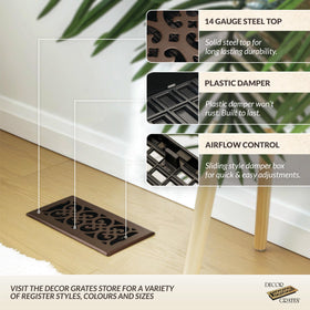 Decor Grates vent cover with adjustable lever for easy airflow control and quiet operation