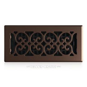 Decor Grates scroll faceplate in rubbed bronze enhances floor vent aesthetics and airflow