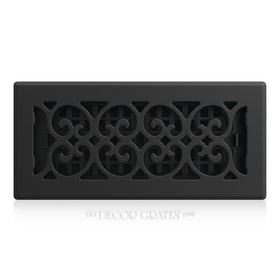 Decor Grates scroll floor register 4x10 with textured black finish for classic style.