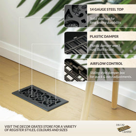 Decor Grates 4x12 vent with adjustable damper lever improves airflow control.