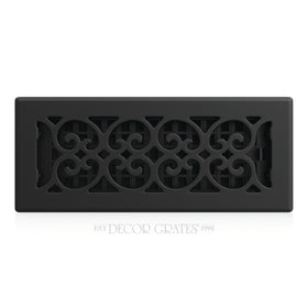 Decor Grates scroll vent cover in textured black enhances vents and decor.