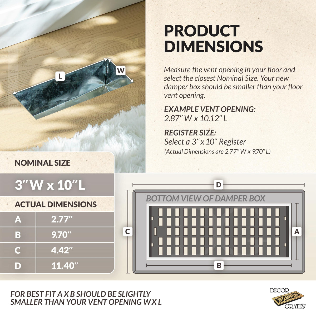 Decor Grates SPH410 damper box detail with recycled material