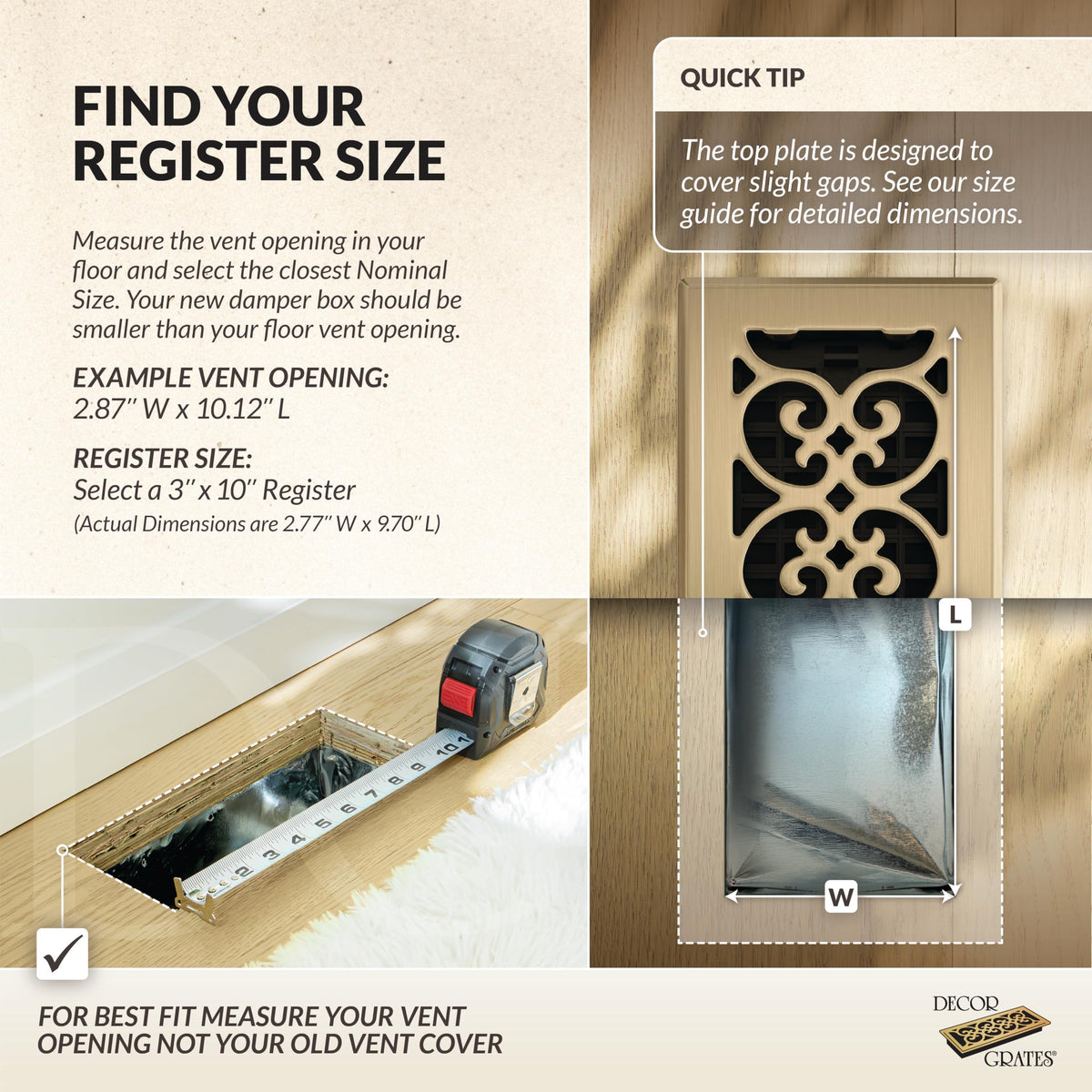 Decor Grates SPH410 easy installation into vent without tools