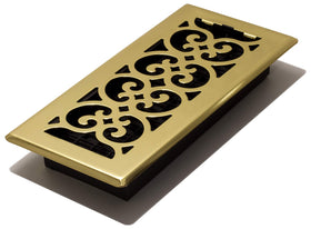 Decor Grates SPH410 floor register in polished brass with scroll design for classic decor