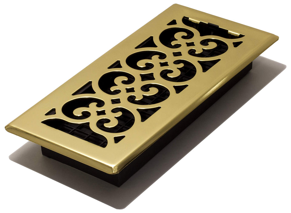 Decor Grates SPH410 floor register in polished brass with scroll design for classic decor