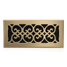 Decor Grates SPH410 scroll floor register in antique brass finish, front view
