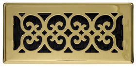 Decor Grates SPH410 polished brass floor register showcasing scroll motif and easy fit