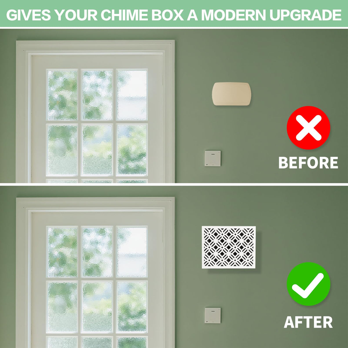 Mounted on wall, Decorhaus chime cover updates entryways with a minimalist look.