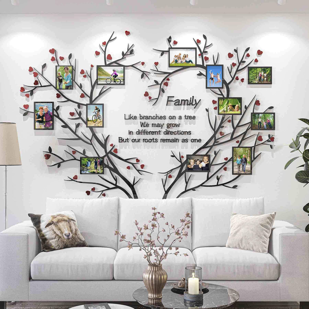 DecorSmart Love Family Tree Frame Kit shown as an elegant acrylic wall collage for living rooms