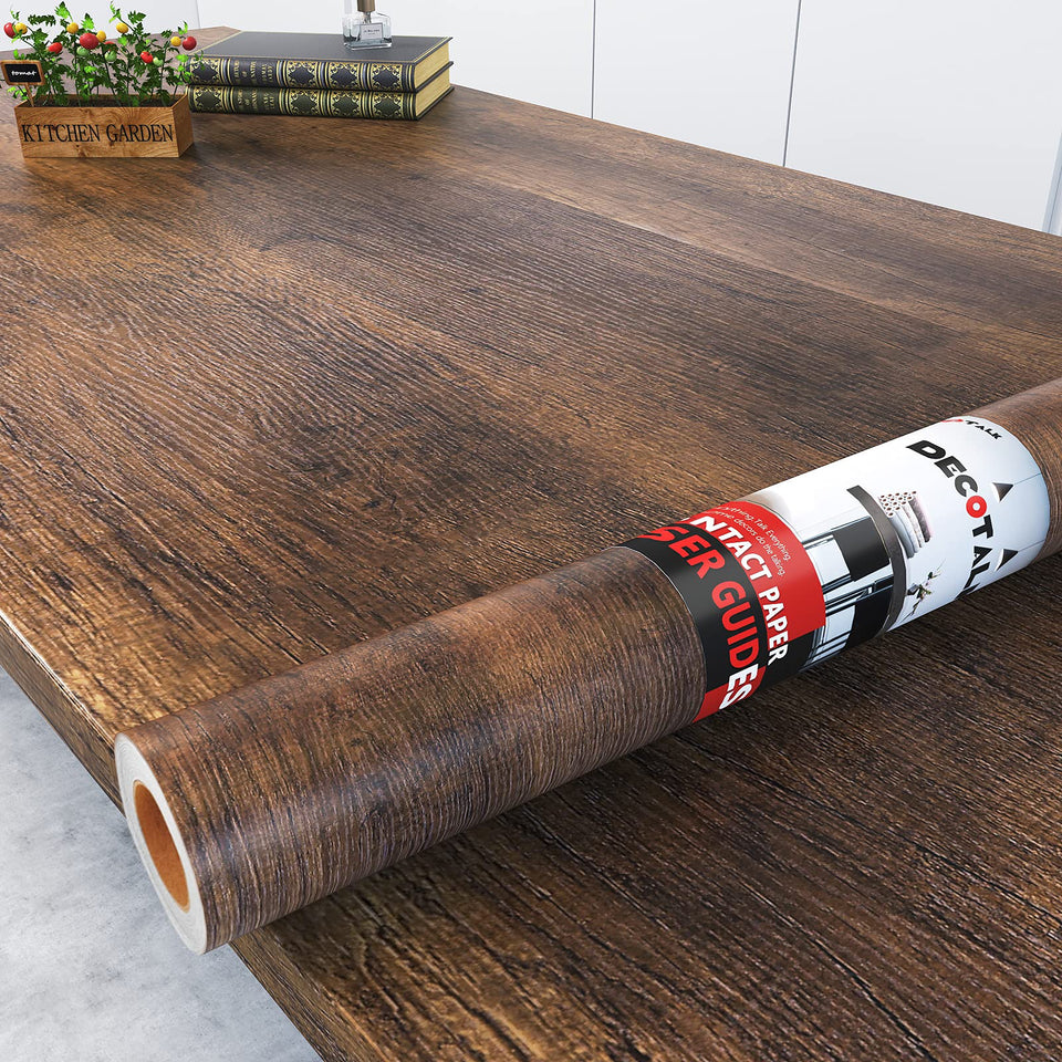 Decotalk wood contact paper countertop wrap for a quick, waterproof kitchen update.