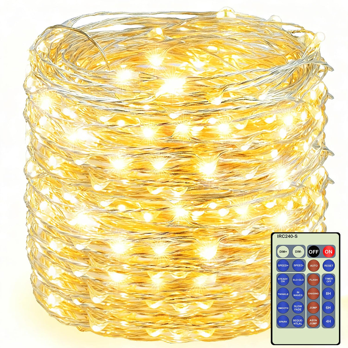 Decute 500LED fairy lights along 164ft for warm ambient room lighting.