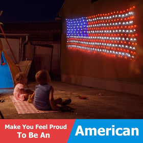 Decute holiday yard decor with solar flag net light for festive evenings.