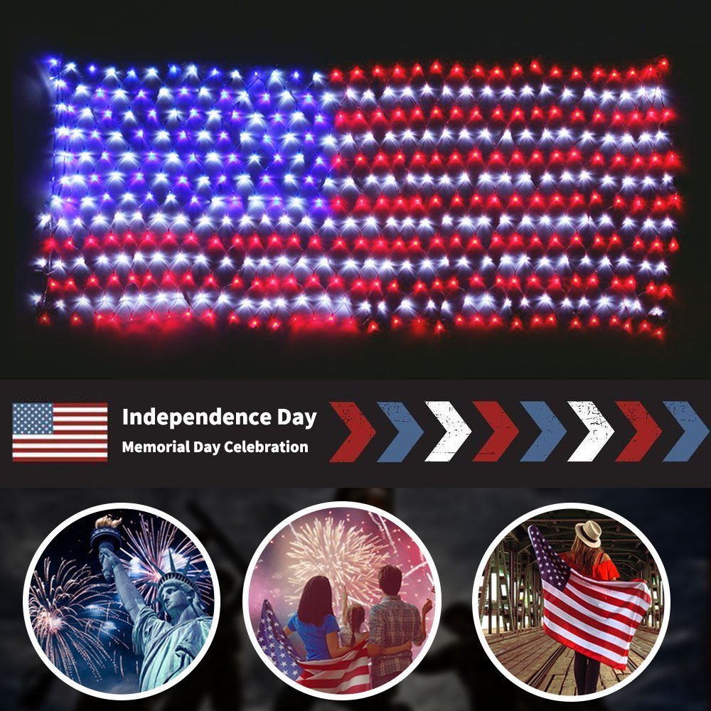 Decute flag lights suited for Memorial Day, 4th of July, and holiday decor.