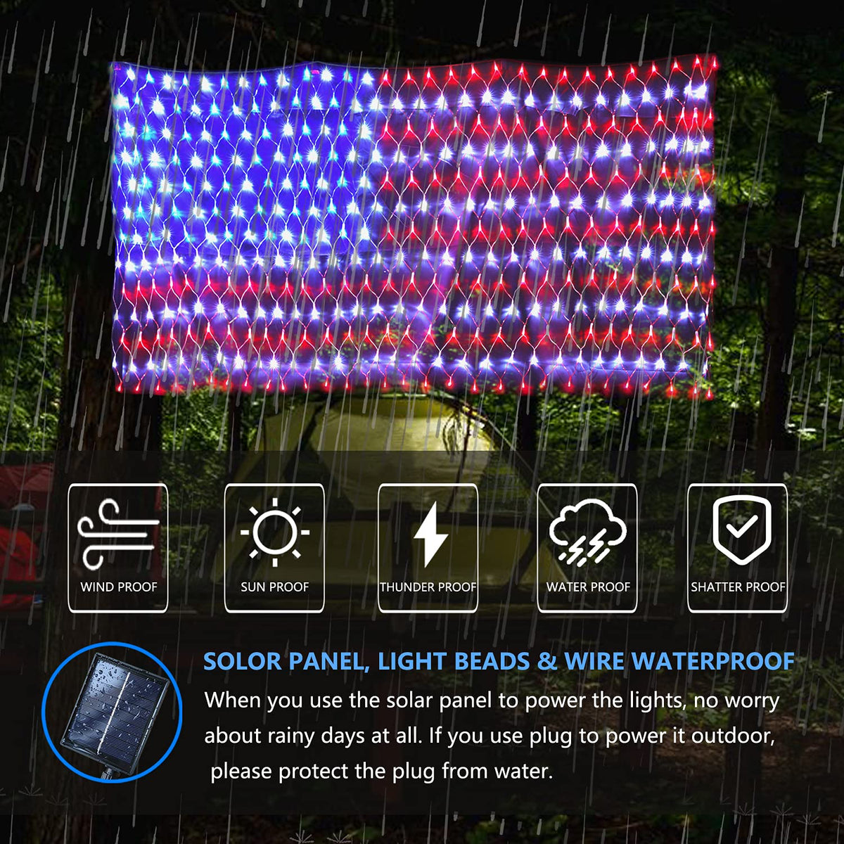 Decute remote-control flag net light with adjustable modes for tailored ambience.