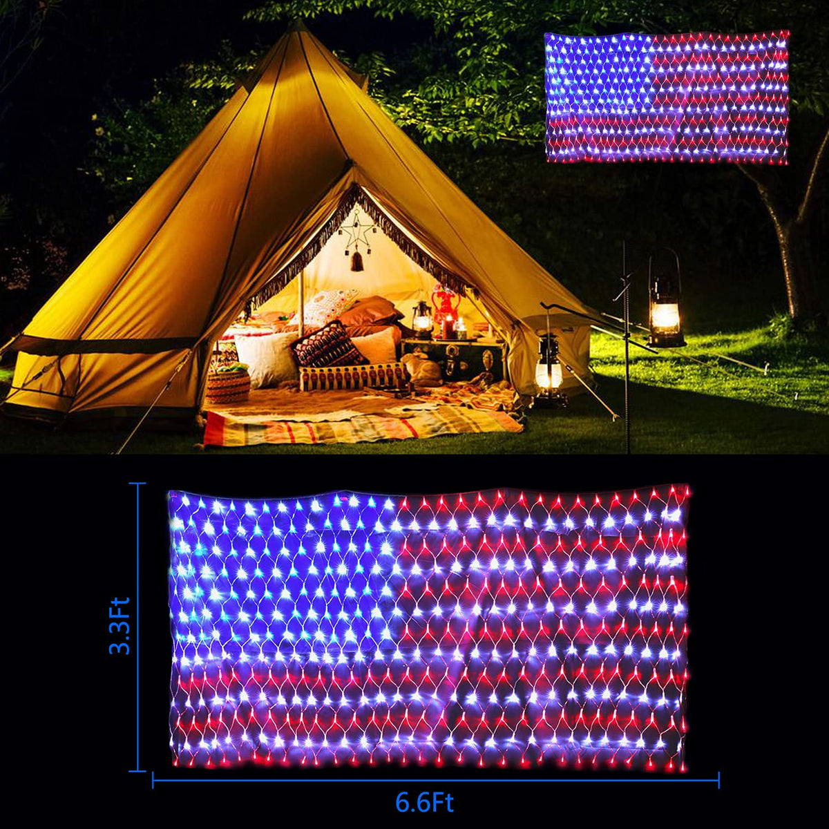 Decute waterproof flag light mesh designed for year-round porch and garden decor.