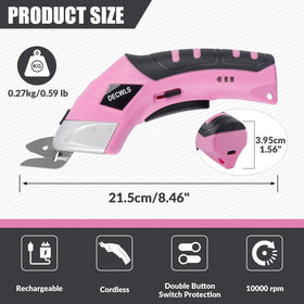 Decwls 4V battery powers quick cuts for fabric and cardboard projects.