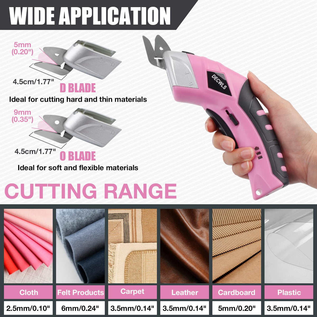 Decwls replaceable O- and D-blades adapt to soft and tough materials with one tool.
