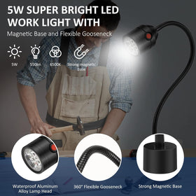 Deeffe magnetic work light gooseneck 360 rotation enables precise light direction