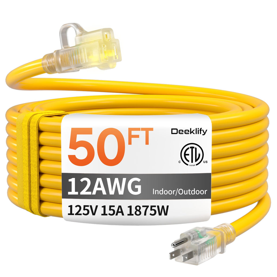 Deeklify 12-gauge 50-ft extension cord with lighted end for outdoor visibility